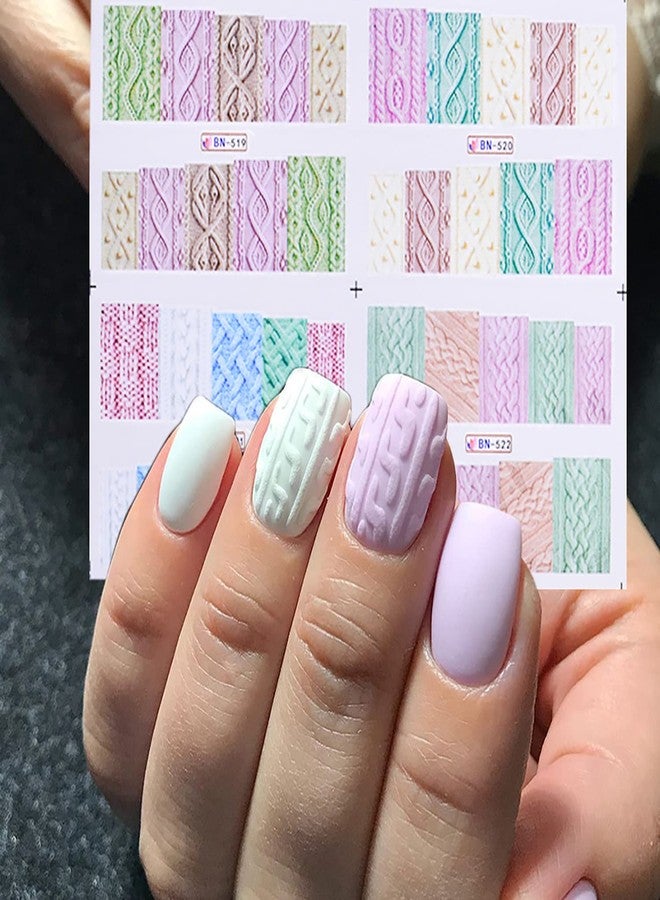 TBRZTR 12 Sheets Nail Stickers Sweater Material Design Water Transfer Nail Decals Holographic Art Sticker Decal Colorful Sweater Patterns Nail Art for Women DIY Supplies Manicure Decoration Nail Art Decal - Image 2